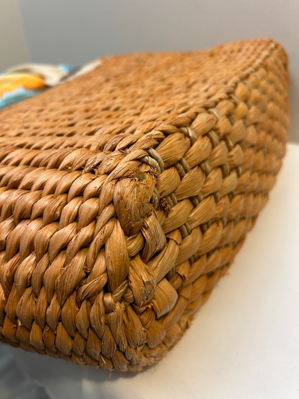 Billabong Woven Straw Tote with Yellow & Teal Striped Lining - Picture 9 of 14